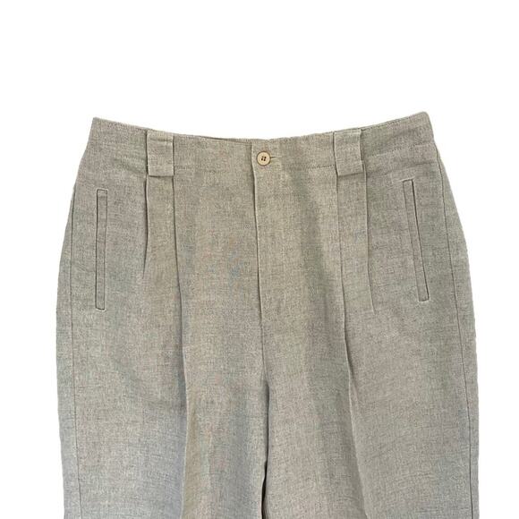 Vintage Liz Sport High Rise Pleated Neutral/Beige Linen Blend Trousers/Pants 14 - Picture 3 of 13